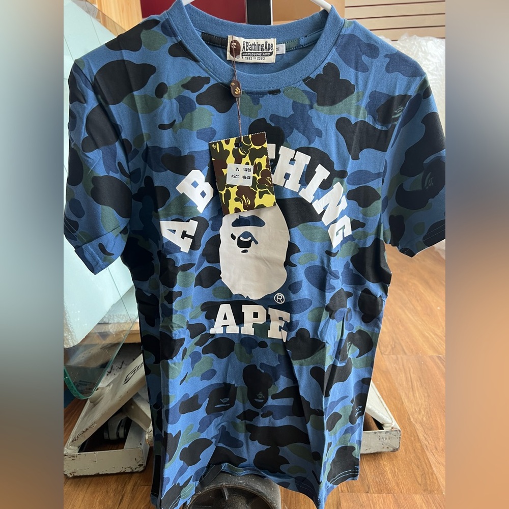 NWT BAPE A Bathing Ape' Blue Camo Tee